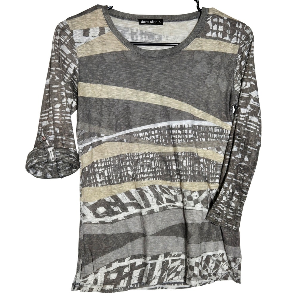 David Cline Concrete Abstract Print Roll Tab Sleeve Top Small Art Lagenlook Gorp